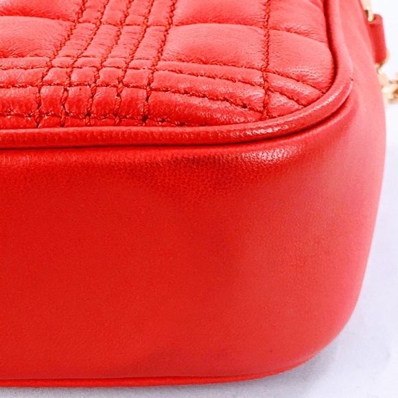 Burberry Lola Bag Bright Red Leather Quilted Check Gold Chain Strap Small - Picture 16 of 16